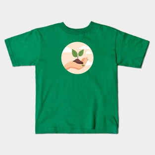 Female hand with sprout and soil Kids T-Shirt
